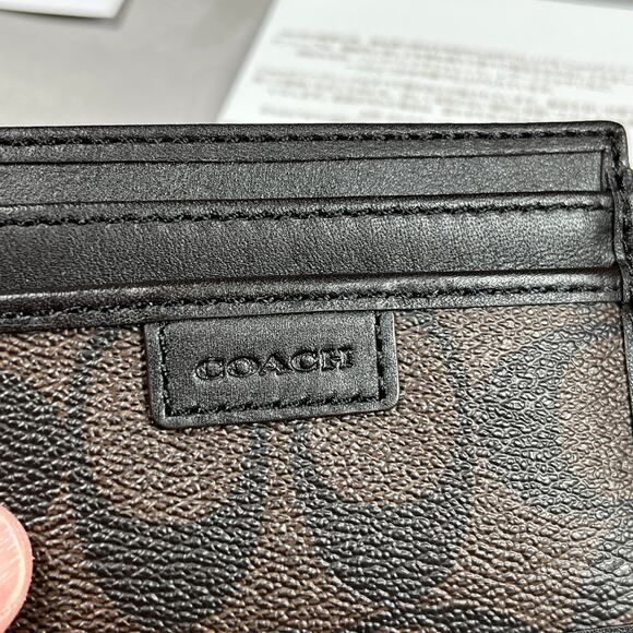 COACH Slim Card Case Mahogany/Brown Signature Logo & Dust Cover Bag New with Tag - Picture 6 of 11